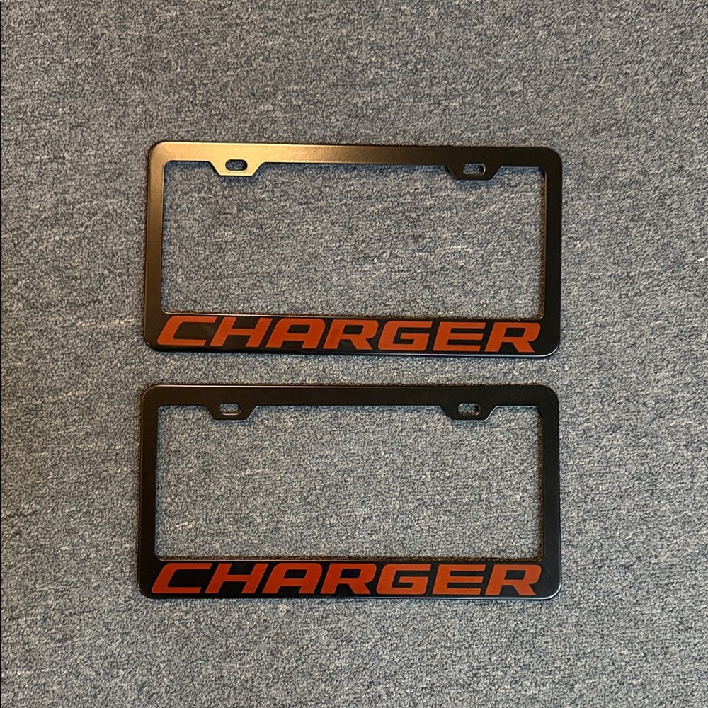 Black and Red DODGE Charger License Plate Frame Set